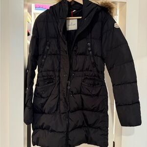 Moncler Black Quilted Jacket with Fur Trim